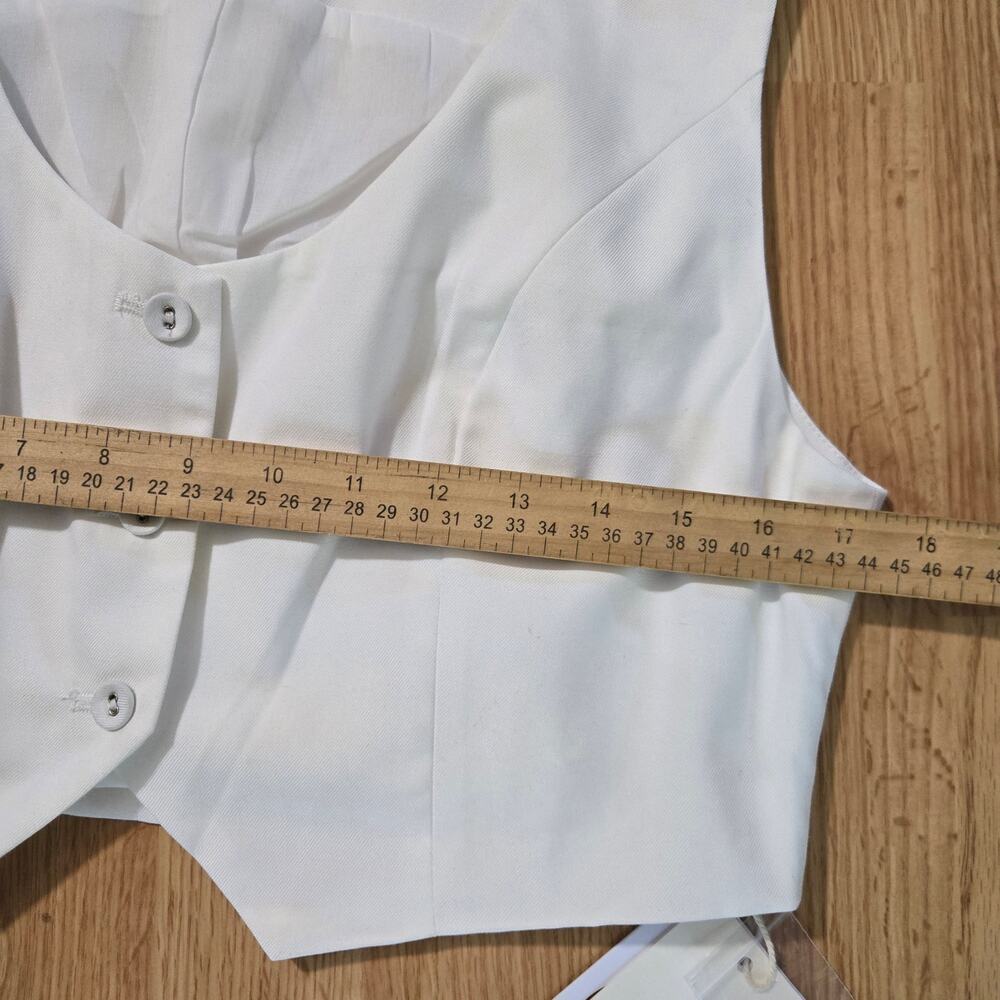 NWT Commense Womens 2-Piece Set L White Vest & Wide-Leg Pants Asymmetrical Front - Picture 8 of 12